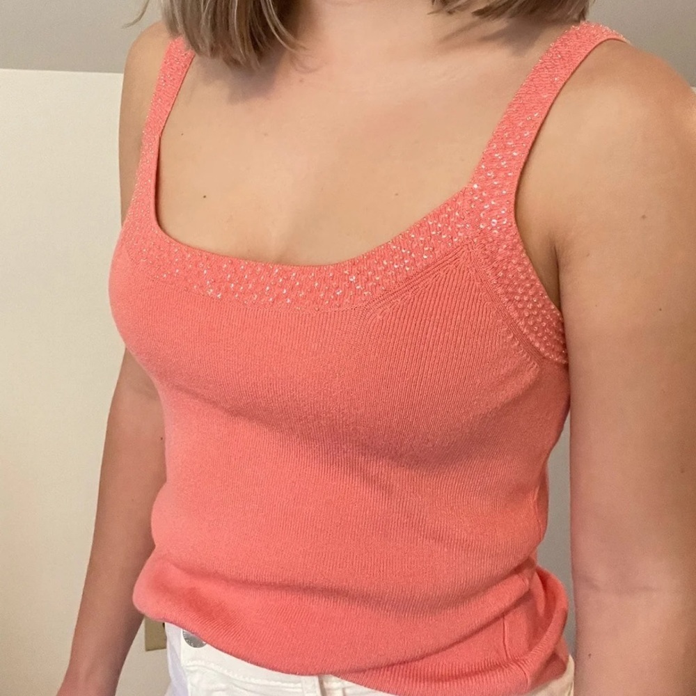 Peachy pink beaded tank top